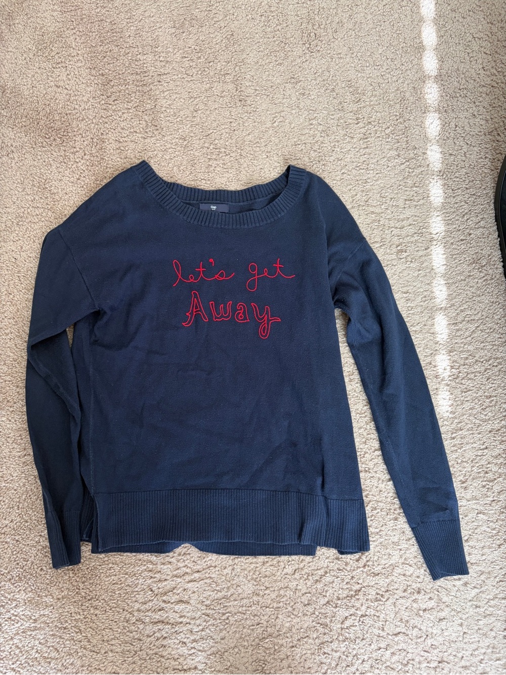 GAP Navy Crewneck Sweater with Red Script